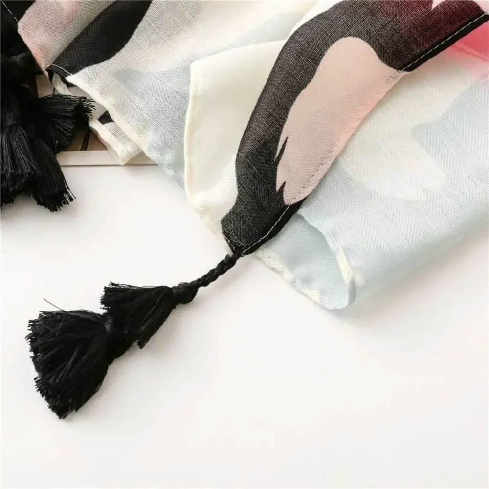 NEW Boho Floral Tasseled Rectangle Soft Chic Scarf Large Pink White Black